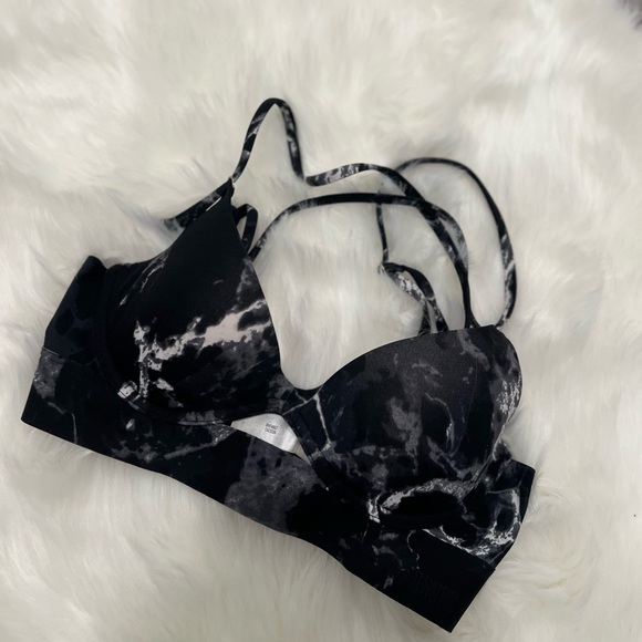 PINK Victoria's Secret Other - PINK Victorias Secret Bonded Push Up Bra Strappy Marble Black size Small